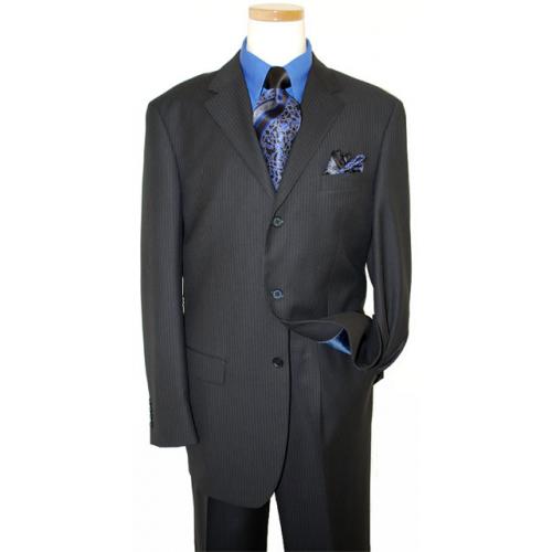 Bertolini Black With Royal Blue Pinstripes Super 140's Merino Wool & Silk Suit 66055